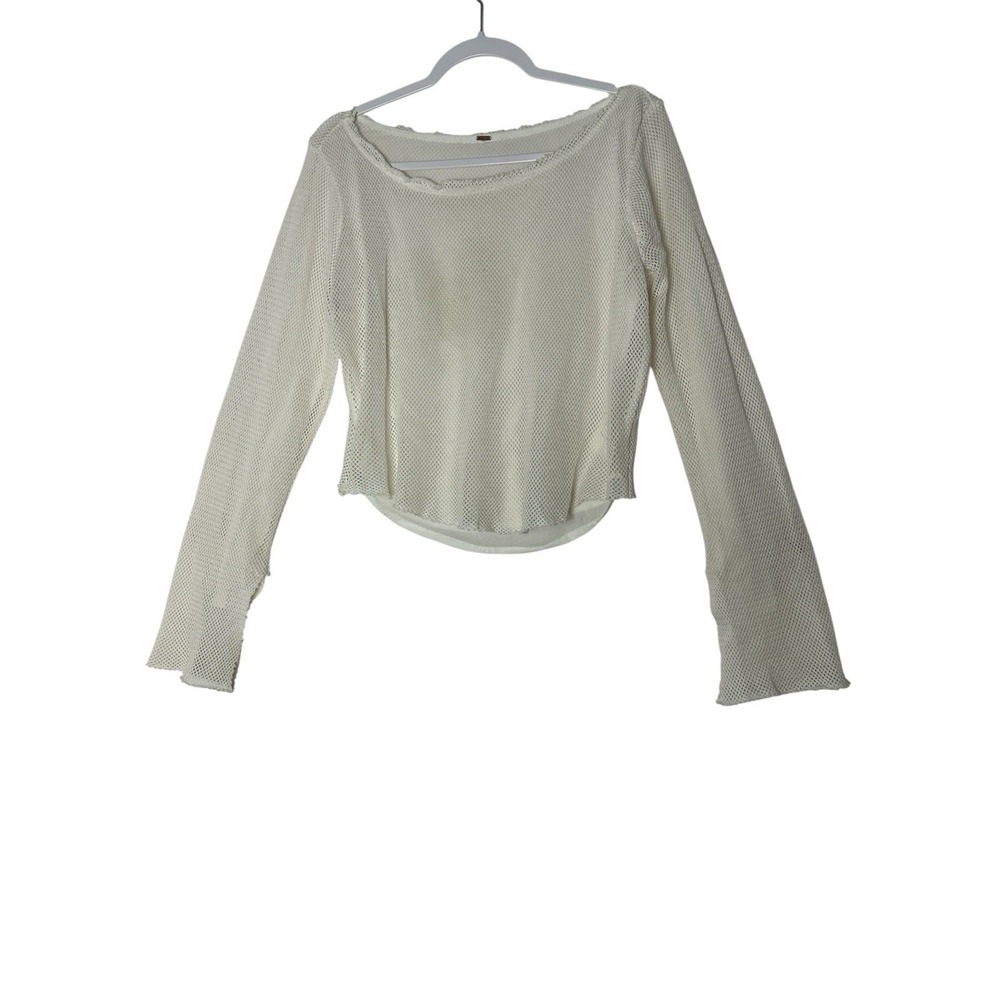 Free‎ People Top Women's Large Beige Stretch Long Stretch Sleeve Beach Festival